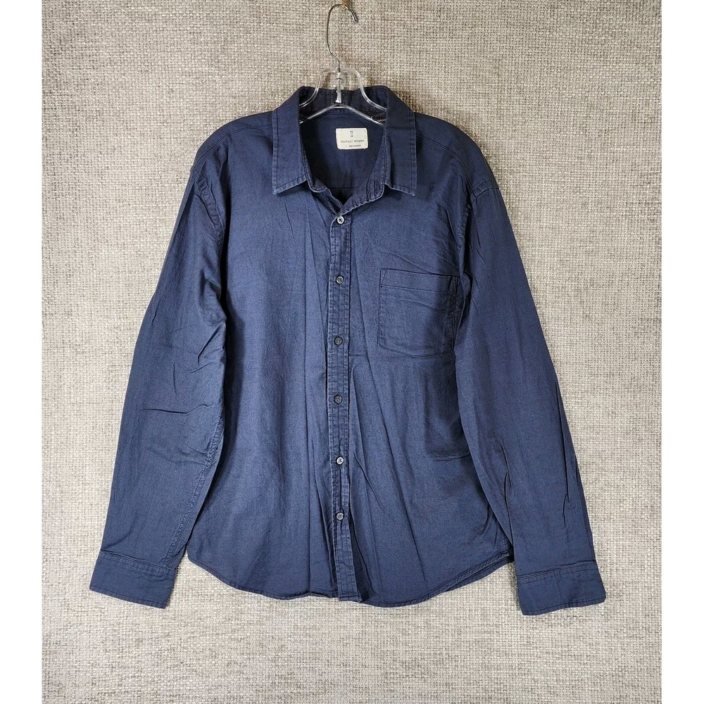 Men's Casual Button-Down Shirt in Dark Blue - Classic Long Sleeve